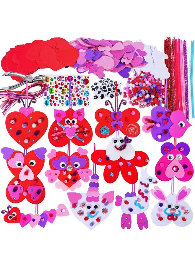 Winlyn Craft Kit, 24 Sets Valentine's Day Animal Ornaments, DIY Heart Crafts Stickers, Art Sets for Kids Party Classroom Activities Gift Exchange - Image 1