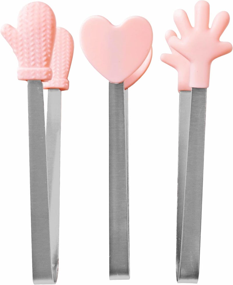 HHXC 6-Pack Silicone Mini Tongs Set – Fun-Shaped Stainless Steel Snack Tongs with Heart, Hand & Palm Designs – Reusable Food Tongs for Dessert, Ice, Candy, Sugar Cubes, Buffet & Party Use - Image 1