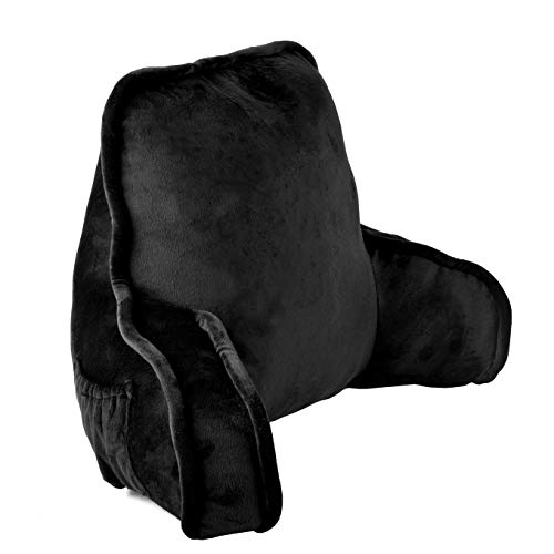 Home Soft Things Super Soft DO IT Yourself Bedrest Reading Pillow Cover and Filling, Need Assembly, Lounger Backrest Pillow for Sitting in Bed with Arms Pockets, 20" x 18" x 17", Black - Image 1