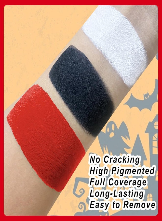 paminify طلاء وجه أسود أبيض أحمر + 3 قطع إسفنج + فرشاة، أسود للعيون للبيسبول/سوفتبول/كرة القدم/لاكروس، مجموعة مكياج هالوين بألوان 3 للشيطان والجوث والجوكر والزومبي ومصاصي الدماء والهيكل العظمي، 0.7 أونصة - Image 3