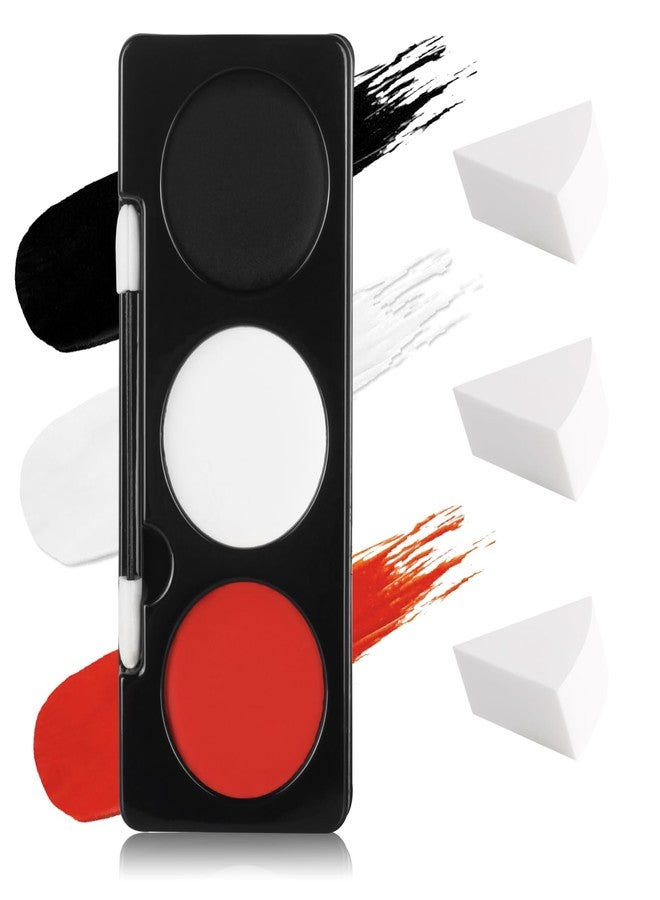 paminify طلاء وجه أسود أبيض أحمر + 3 قطع إسفنج + فرشاة، أسود للعيون للبيسبول/سوفتبول/كرة القدم/لاكروس، مجموعة مكياج هالوين بألوان 3 للشيطان والجوث والجوكر والزومبي ومصاصي الدماء والهيكل العظمي، 0.7 أونصة - Image 1