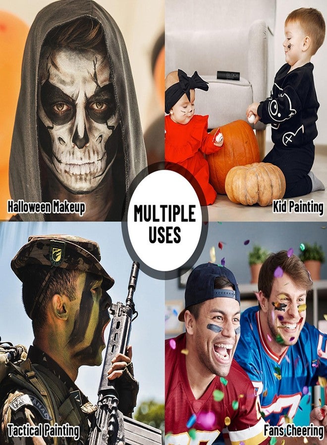 paminify طلاء وجه أسود أبيض أحمر + 3 قطع إسفنج + فرشاة، أسود للعيون للبيسبول/سوفتبول/كرة القدم/لاكروس، مجموعة مكياج هالوين بألوان 3 للشيطان والجوث والجوكر والزومبي ومصاصي الدماء والهيكل العظمي، 0.7 أونصة - Image 4