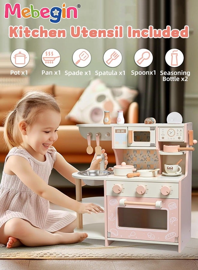 MEBEGIN Wooden Kitchen Toy Set with Coffee Machine, Microwave Oven and Realistic Accessories, Deluxe Pretend Play Set, Modern-style Play House Toys, Ideal Gift for Kids Aged 36 Months+, 47.5*23.5*53cm - Image 5