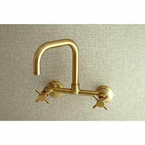 Kingston Brass Concord 8-Inch Adjustable Center Wall Mount Kitchen Faucet, Brushed Brass - Image 3