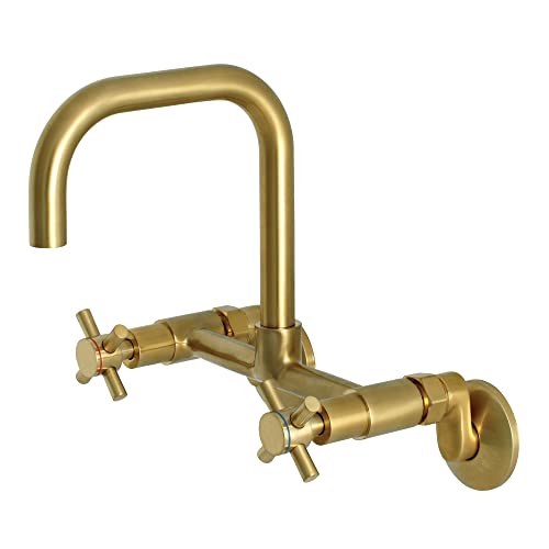 Kingston Brass Concord 8-Inch Adjustable Center Wall Mount Kitchen Faucet, Brushed Brass - Image 1