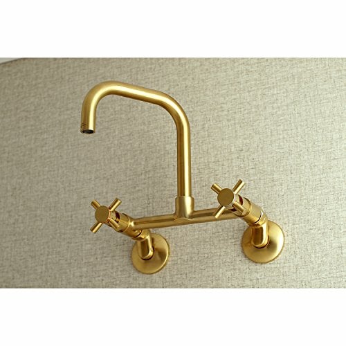 Kingston Brass Concord 8-Inch Adjustable Center Wall Mount Kitchen Faucet, Brushed Brass - Image 2