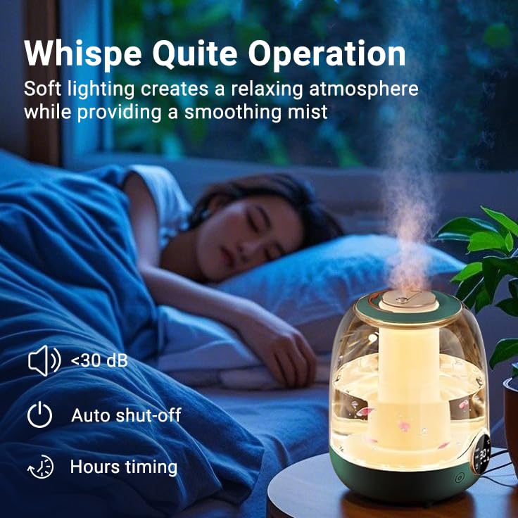 ZingUp 3.5L Cool Mist Humidifier – Leak-Proof, Ultra-Quiet, Auto Shut-Off | Perfect for Bedroom & Baby Nursery (Green) - Image 3