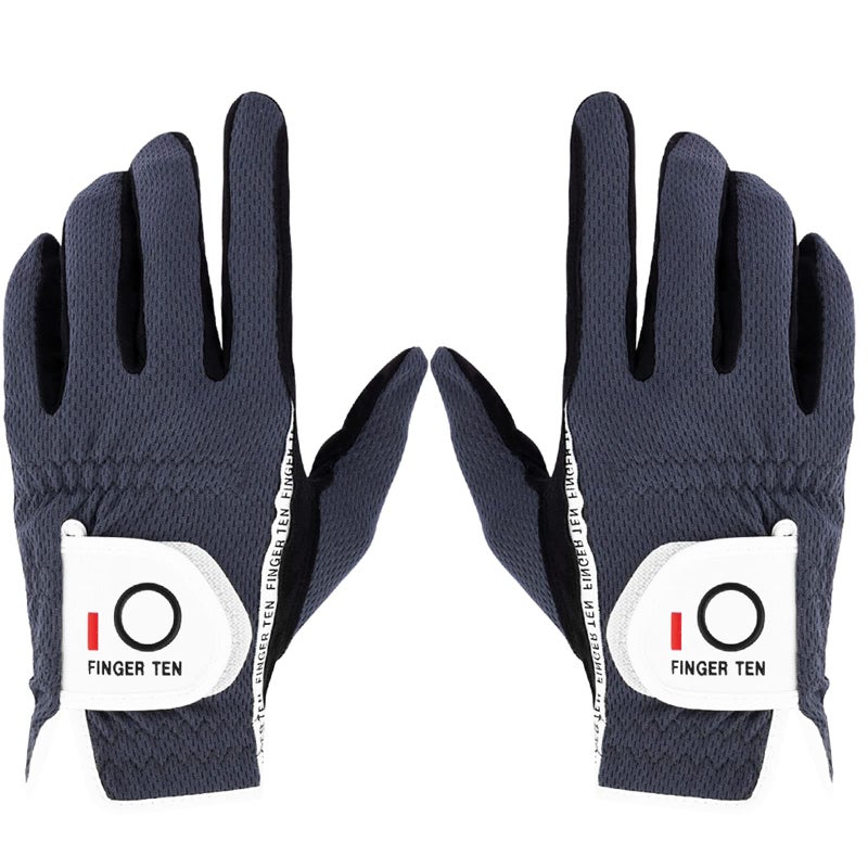 FINGER TEN Premium Rain Grip Men's Golf Gloves 1 Pair, Hot Wet Weather No Sweat Glove for Serious Feel & Performance, Left Right Hand Black Gray White Blue Fit Size S M L XL 2XL 3XL (Gray, 3X-Large) - Image 1
