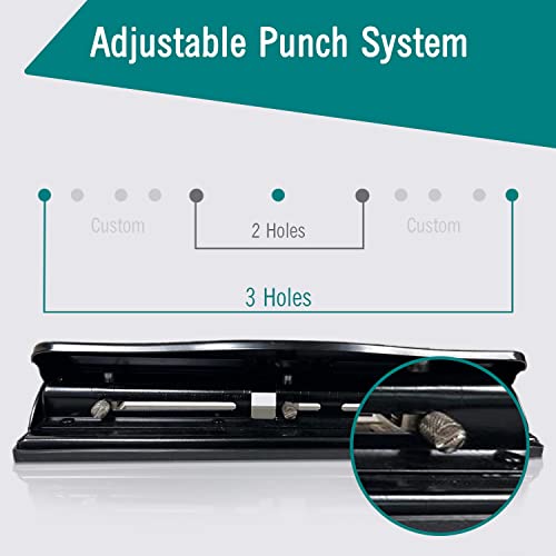 EXTRIC 3 Hole Punch, Adjustable, 3 Hole Puncher for Binder, 10 Sheet Capacity Hole Puncher Black Metal Hole Puncher 3 Ring, Rubber Base Three Hole Punch and Easy Clean Tray - Image 2