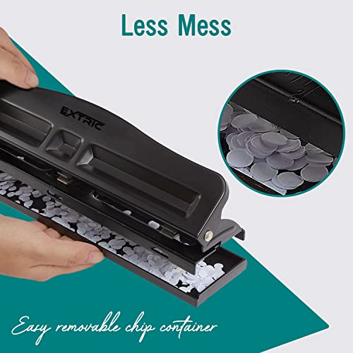 EXTRIC 3 Hole Punch, Adjustable, 3 Hole Puncher for Binder, 10 Sheet Capacity Hole Puncher Black Metal Hole Puncher 3 Ring, Rubber Base Three Hole Punch and Easy Clean Tray - Image 4