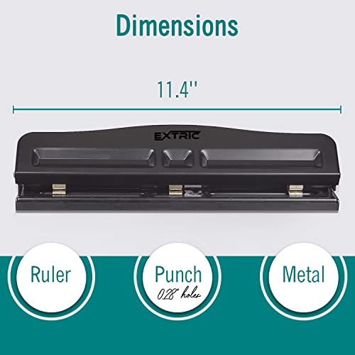 EXTRIC 3 Hole Punch, Adjustable, 3 Hole Puncher for Binder, 10 Sheet Capacity Hole Puncher Black Metal Hole Puncher 3 Ring, Rubber Base Three Hole Punch and Easy Clean Tray - Image 3