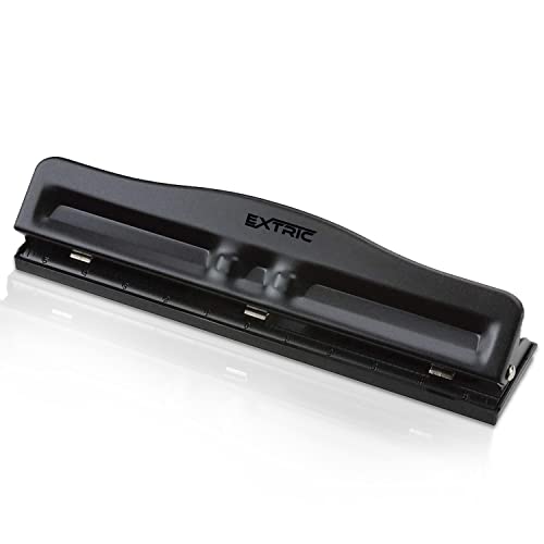 EXTRIC 3 Hole Punch, Adjustable, 3 Hole Puncher for Binder, 10 Sheet Capacity Hole Puncher Black Metal Hole Puncher 3 Ring, Rubber Base Three Hole Punch and Easy Clean Tray - Image 1