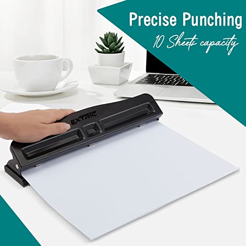 EXTRIC 3 Hole Punch, Adjustable, 3 Hole Puncher for Binder, 10 Sheet Capacity Hole Puncher Black Metal Hole Puncher 3 Ring, Rubber Base Three Hole Punch and Easy Clean Tray - Image 5