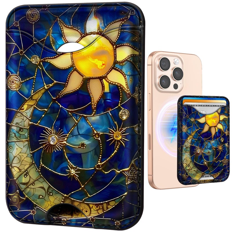 Shorogyt Compatible with Magsafe Wallet Magnetic Card Holder - Sun Moon Phone Wallets for Women Teen Girls Cute for iPhone 17/16/15/14/13/12 Series Slim for Apple Mag RFID Magnet, Fit 3 Cards - Image 1