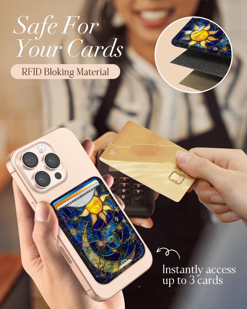 Shorogyt Compatible with Magsafe Wallet Magnetic Card Holder - Sun Moon Phone Wallets for Women Teen Girls Cute for iPhone 17/16/15/14/13/12 Series Slim for Apple Mag RFID Magnet, Fit 3 Cards - Image 5