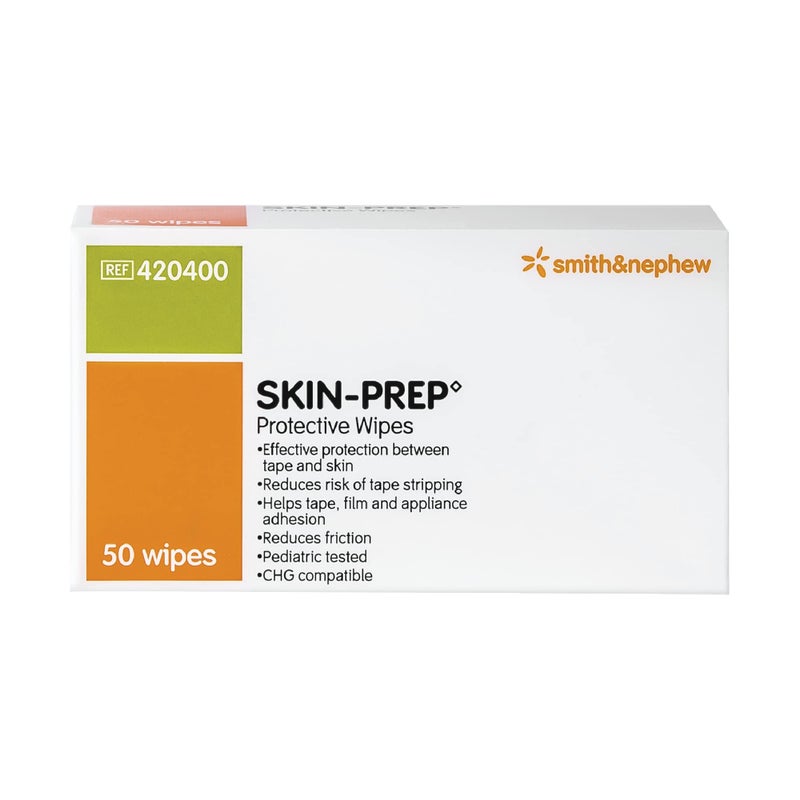 Smith&nephew مناديل سميث + نيفيو SKIN-PREP◊، مناديل تغطية واقية، فيلم حاجز للبشرة، تحتوي على كحول، علبة تحتوي على 50 - Image 1
