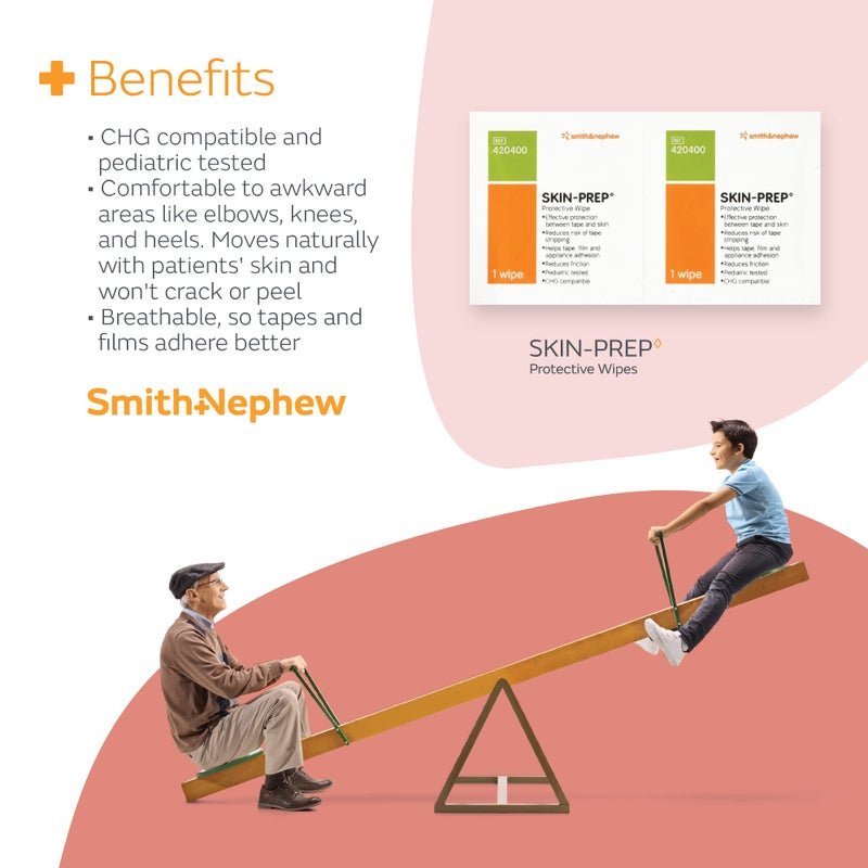 Smith&nephew مناديل سميث + نيفيو SKIN-PREP◊، مناديل تغطية واقية، فيلم حاجز للبشرة، تحتوي على كحول، علبة تحتوي على 50 - Image 5