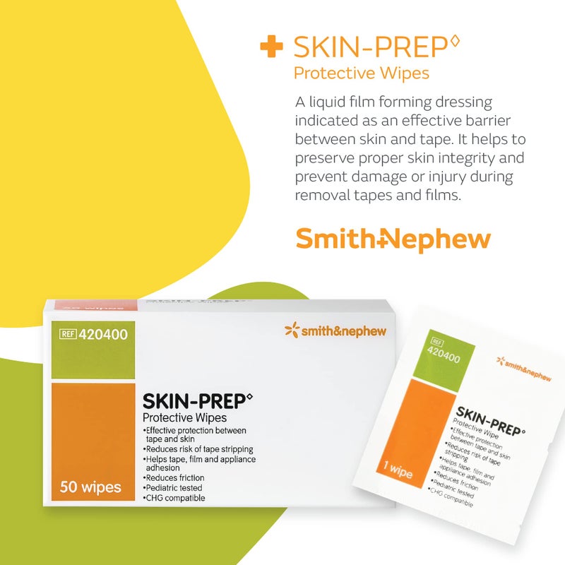 Smith&nephew مناديل سميث + نيفيو SKIN-PREP◊، مناديل تغطية واقية، فيلم حاجز للبشرة، تحتوي على كحول، علبة تحتوي على 50 - Image 2