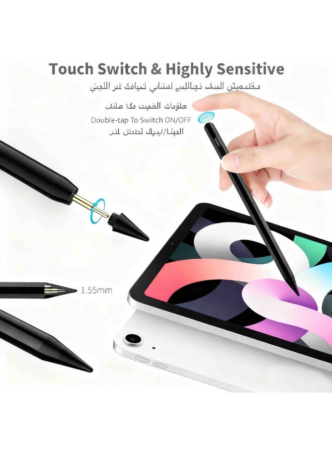 ألترون قلم Altrone Stylus لجهاز iPad 2018-2025 [شحن سريع | حساسية الإمالة | رفض راحة اليد] متوافق مع iPad 11/10/9/8/7/6، وAir 7/6/5/4/3، وPro 13”/12.9”/11”/M4، وMini 7/6/5، (أسود) - Image 3