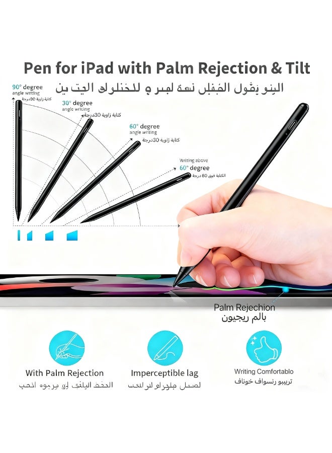 ألترون قلم Altrone Stylus لجهاز iPad 2018-2025 [شحن سريع | حساسية الإمالة | رفض راحة اليد] متوافق مع iPad 11/10/9/8/7/6، وAir 7/6/5/4/3، وPro 13”/12.9”/11”/M4، وMini 7/6/5، (أسود) - Image 4