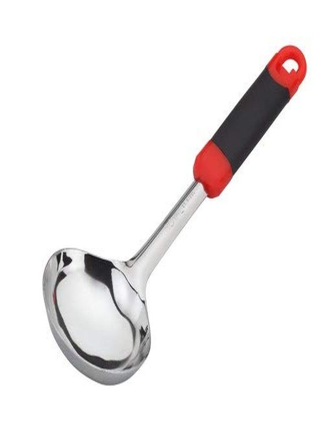 MOBDESK Stainless Steel Handy Cook-Serve Set, Cooking Utensil Set Serving Spoons With Plastics Handle,With Stand Set Of 5(Red) (Red Steel Spoon) ,20 Cm - Image 2