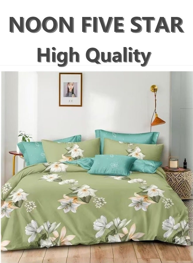 Printed Duvet Set, King Size 220x240 cm - 6-Pcs Bed Set, Microfiber Fabric - 1 Duvet Cover, 1 Fitted Sheet, 2 Pillow Shams, 2 Pillowcases (Filler Not Included)
