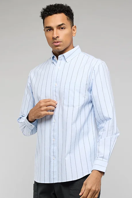 أر أند بي Striped Shirt with Button-Down Collar and Long Sleeves