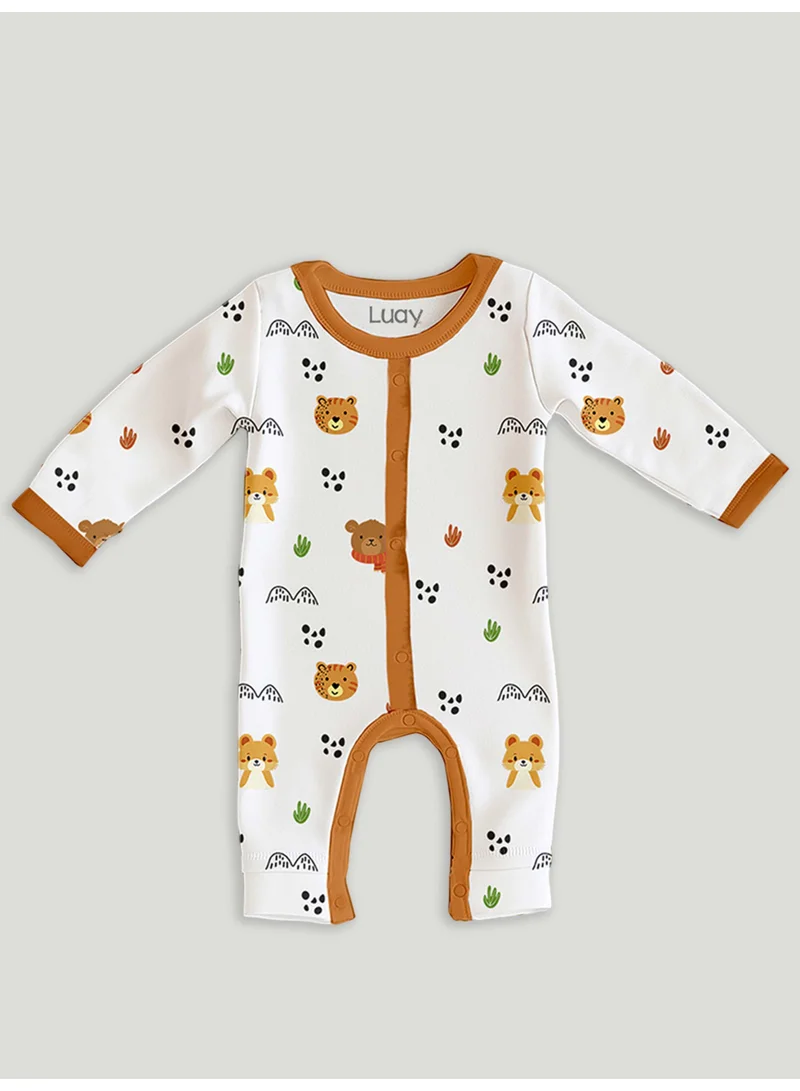 لؤي 100% Cotton Full Sleeves Teddy Printed Baby Romper,Bodysuit Jumpsuit for Baby Girls & Baby Boy