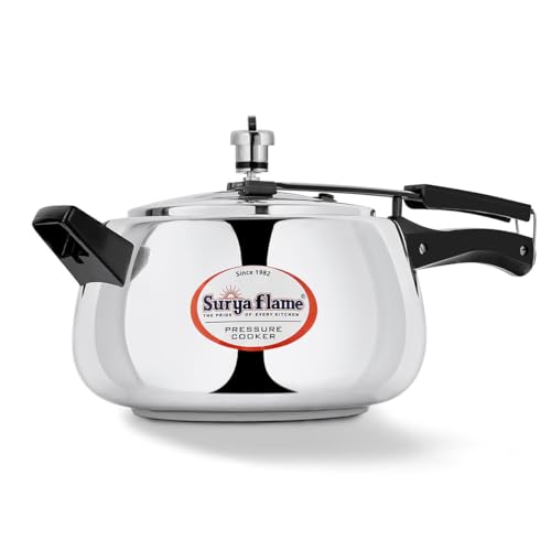 Surya Flame Stainless Steel 5 Litre Pressure Cooker with Inner Lid, Magma Gas & Induction Compatible, ISI Certified (Silver), 3-Year Doorstep Warranty - Image 1