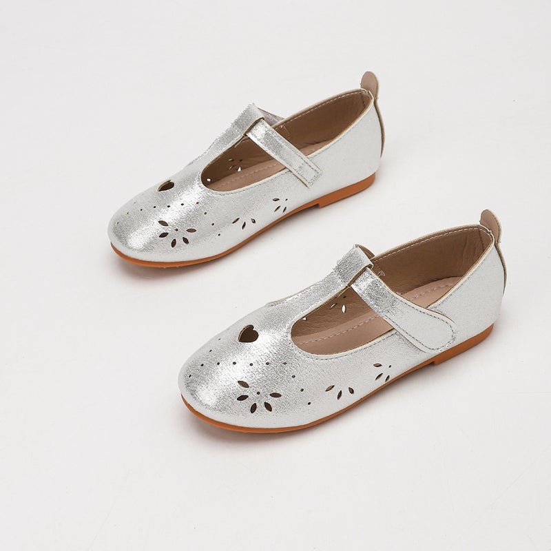 Girls'' Heart-Shaped Hollow-Out Cute Round-Toe Single Shoes, Spring and Summer Princess Shoes, New Performance Children''s Leather Shoes - Image 2