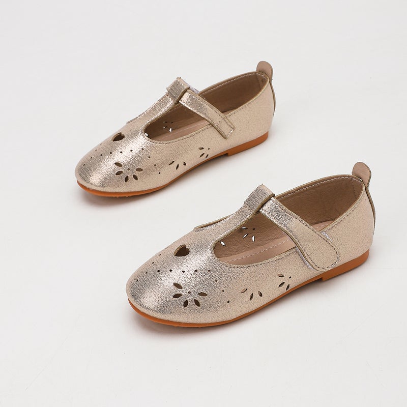Girls'' Heart-Shaped Hollow-Out Cute Round-Toe Single Shoes, Spring and Summer Princess Shoes, New Performance Children''s Leather Shoes - Image 1