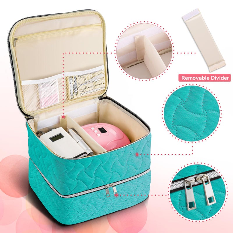 DreamGenius Nail Polish Organizer Case Holds 42 Bottles (15Ml/0.5 Fl.Oz)  Double-Layer Nail Polish Storage With Adjustable Dividers  Portable Nail Polish Bag For Nail Gel Nail Lamp And Manicure Tools  Blue - Image 2