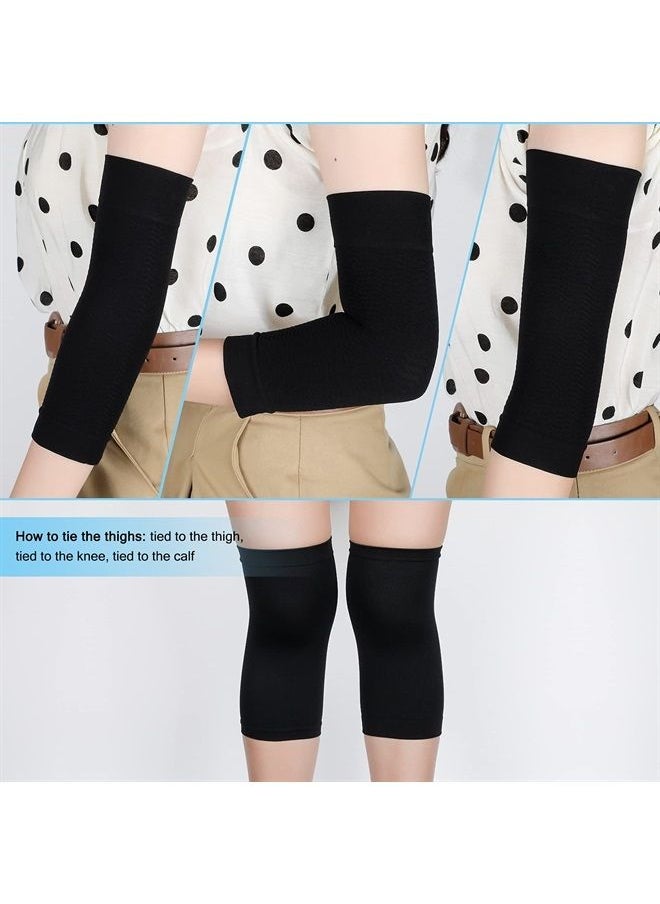 WILLBOND - 4 Pairs Slimming Arm Shaper and Thigh Slimmers Set, Elastic Compression Arm Shapers Upper Arm Sleeve Slimming Thigh Sleeves Thigh Wraps Slim Thigh Compression Sleeve for Women Girls (Black, Nude) - Image 1