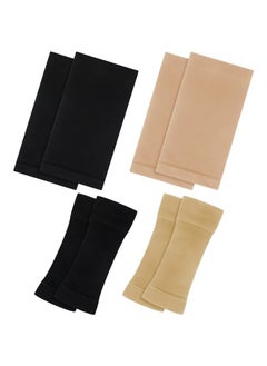 4 Pairs Slimming Arm Shaper and Thigh Slimmers Set, Elastic Compression Arm Shapers Upper Arm Sleeve Slimming Thigh Sleeves Thigh Wraps Slim Thigh Compression Sleeve for Women Girls (Black, Nude)