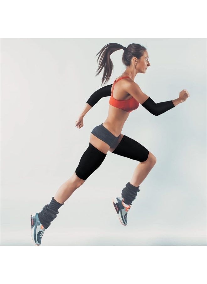 WILLBOND - 4 Pairs Slimming Arm Shaper and Thigh Slimmers Set, Elastic Compression Arm Shapers Upper Arm Sleeve Slimming Thigh Sleeves Thigh Wraps Slim Thigh Compression Sleeve for Women Girls (Black, Nude) - Image 1