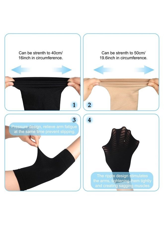 WILLBOND - 4 Pairs Slimming Arm Shaper and Thigh Slimmers Set, Elastic Compression Arm Shapers Upper Arm Sleeve Slimming Thigh Sleeves Thigh Wraps Slim Thigh Compression Sleeve for Women Girls (Black, Nude) - Image 1