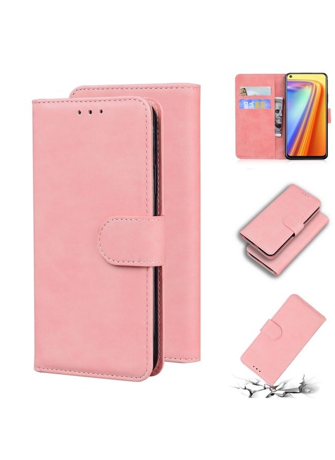 HuHa Case Cover For Realme 7/Realme Narzo 20 Pro Skin Feel Pure Color Flip Leather Phone Case Pink 