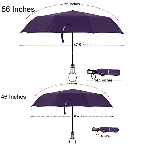 TradMall Travel Umbrella Windproof with 46 Inches Large Canopy 10 Reinforced Fiberglass Ribs Ergonomic Handle Auto Open & Close, Purple - Image 2