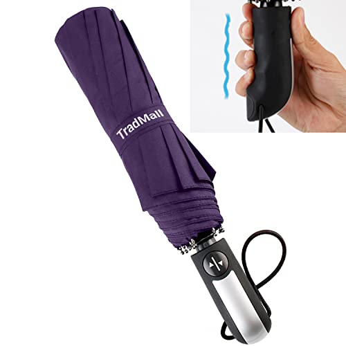 TradMall Travel Umbrella Windproof with 46 Inches Large Canopy 10 Reinforced Fiberglass Ribs Ergonomic Handle Auto Open & Close, Purple - Image 3