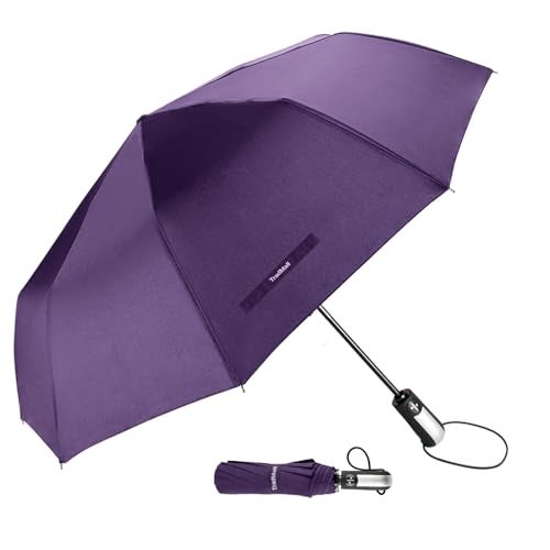 TradMall Travel Umbrella Windproof with 46 Inches Large Canopy 10 Reinforced Fiberglass Ribs Ergonomic Handle Auto Open & Close, Purple - Image 1