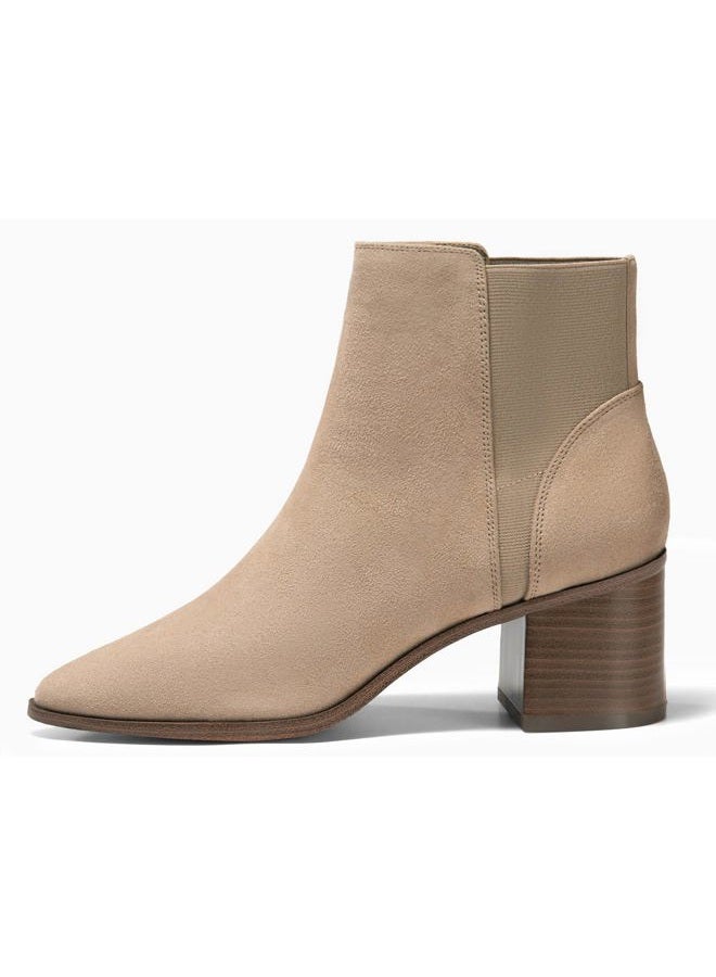 Coutgo Womens Ankle Boots Chunky Block Stacked Mid Heel Pointed Toe Slip On Elastic Chelsea Booties, Khaki(suede), 8.5 - Image 4