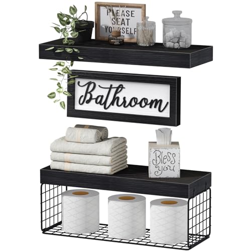QEEIG Bathroom Decor Shelves Over Toilet - Farmhouse Decorations Aesthetic DÃ©cor Sign Small Floating Wall Shelf Paper - Image 2
