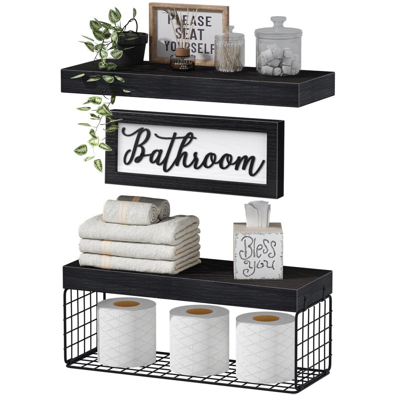 QEEIG Bathroom Decor Shelves Over Toilet - Farmhouse Decorations Aesthetic DÃ©cor Sign Small Floating Wall Shelf Paper - Image 1