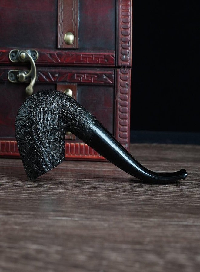 Heysong Handmade Wooden Pipe Briar Smooth Pipe fit 9mm Bent Stem HSAA0019 (Black) - Image 2