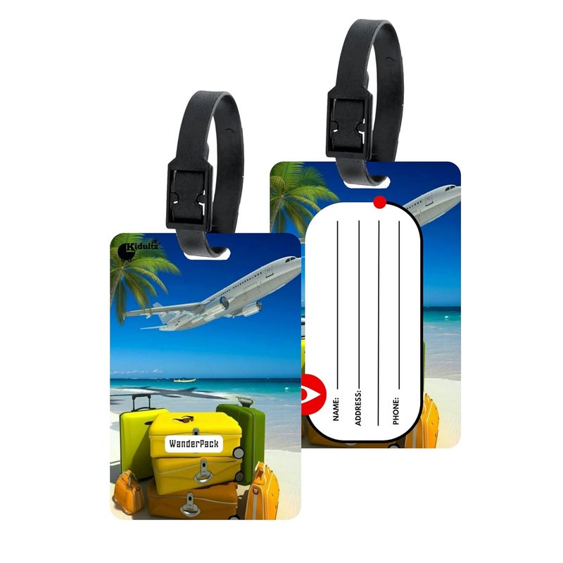 (Set of 10) Synthetic Luggage Tags with Black Strap Loop | Durable, Waterproof, Anti-Break Travel ID Tags for Suitcases, Backpacks, School & Office Bags (Model No.45)