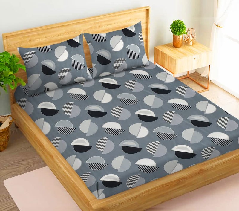 VAS COLLECTIONS 220 TC Pure Cotton Super King Size Bedsheets with 2 King Size Pillow Covers Kingston Collections 100 Cotton Luxuary Soft Sheets 3pcs Set 108x108 inchesGrey Black