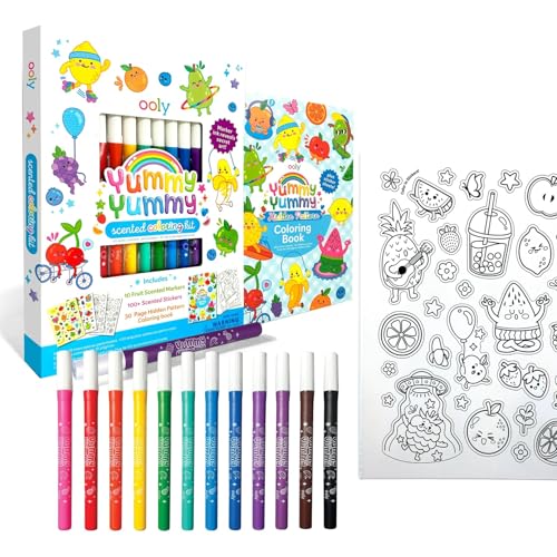 Ooly Yummy Yummy Coloring Kit Includes 10 Lightly Scented Markers Over 100 Scented Stickers and 30 Pages of Hidden Pattern Coloring Book Perfect Airplane Travel Set and Creative Play - Image 1