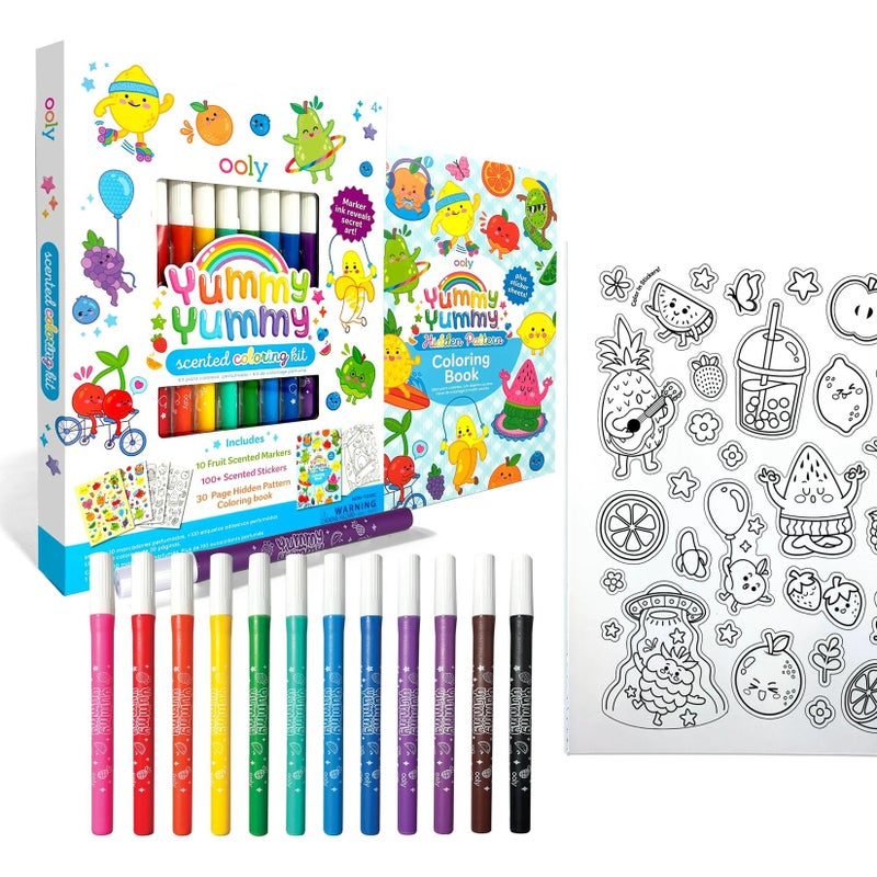 Ooly Yummy Yummy Coloring Kit Includes 10 Lightly Scented Markers Over 100 Scented Stickers and 30 Pages of Hidden Pattern Coloring Book Perfect Airplane Travel Set and Creative Play - Image 2