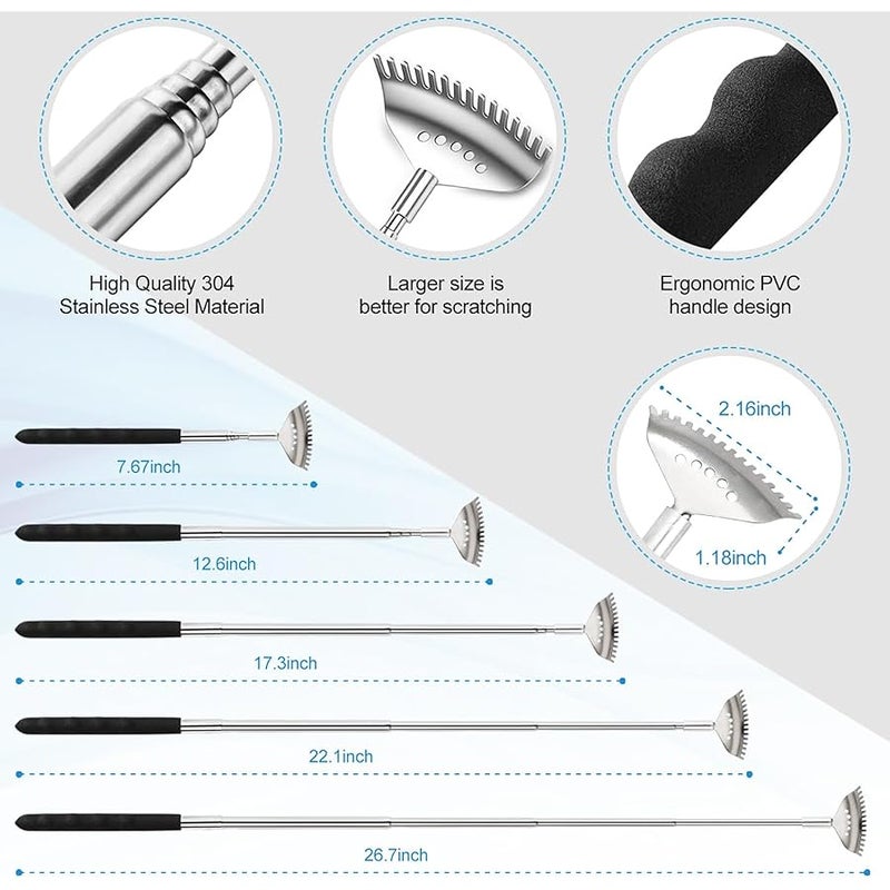 Yeipis 3 Pack Different Back Scratcher Metal Portable Telescoping with Rubber Handles, Extendable Back Massager Tool with Beautiful Box, Stocking Stuffers for Men Women Kids Adults (Black) - Image 5