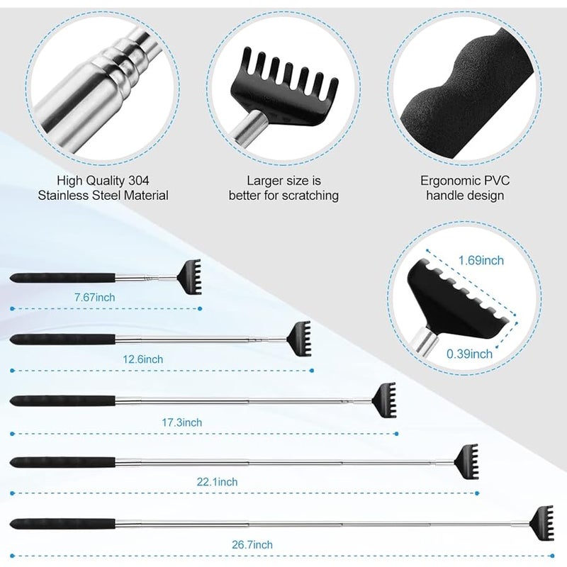 Yeipis 3 Pack Different Back Scratcher Metal Portable Telescoping with Rubber Handles, Extendable Back Massager Tool with Beautiful Box, Stocking Stuffers for Men Women Kids Adults (Black) - Image 4